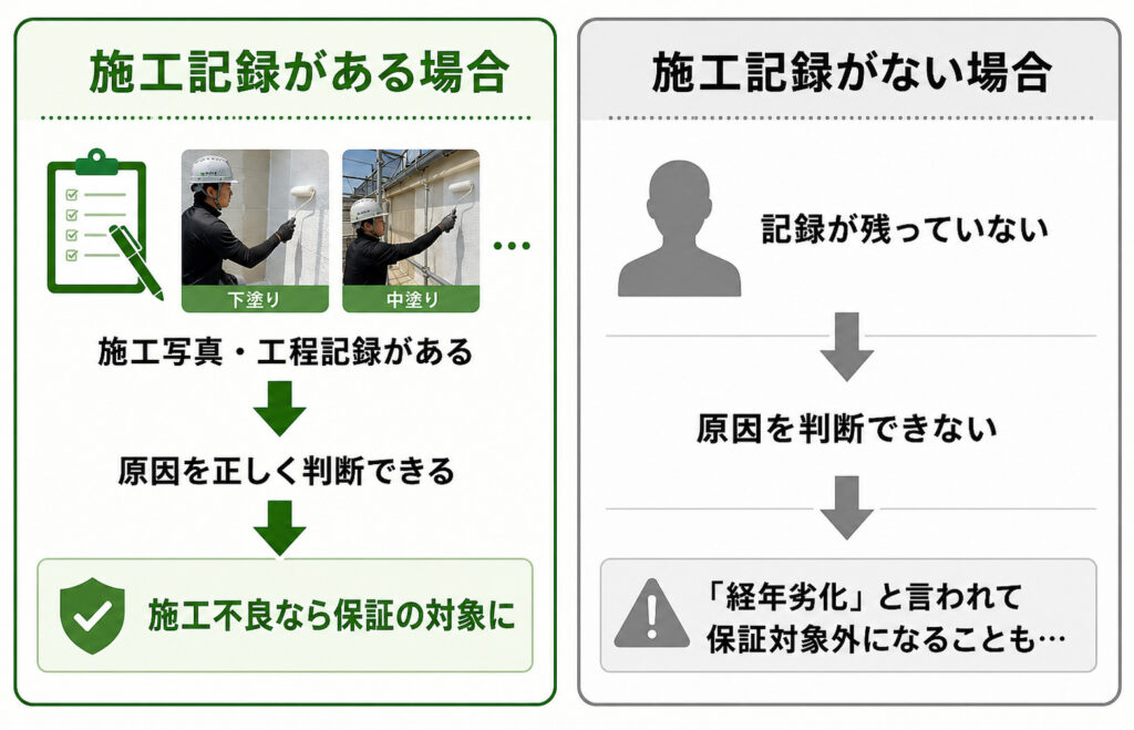 施工記録がある場合とない場合の、保証の違い