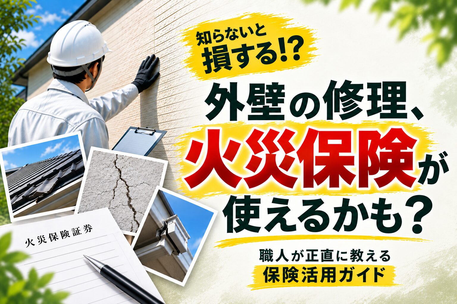 外壁の修理、火災保険が使えるかも?職人が正直に教える保険活用ガイド