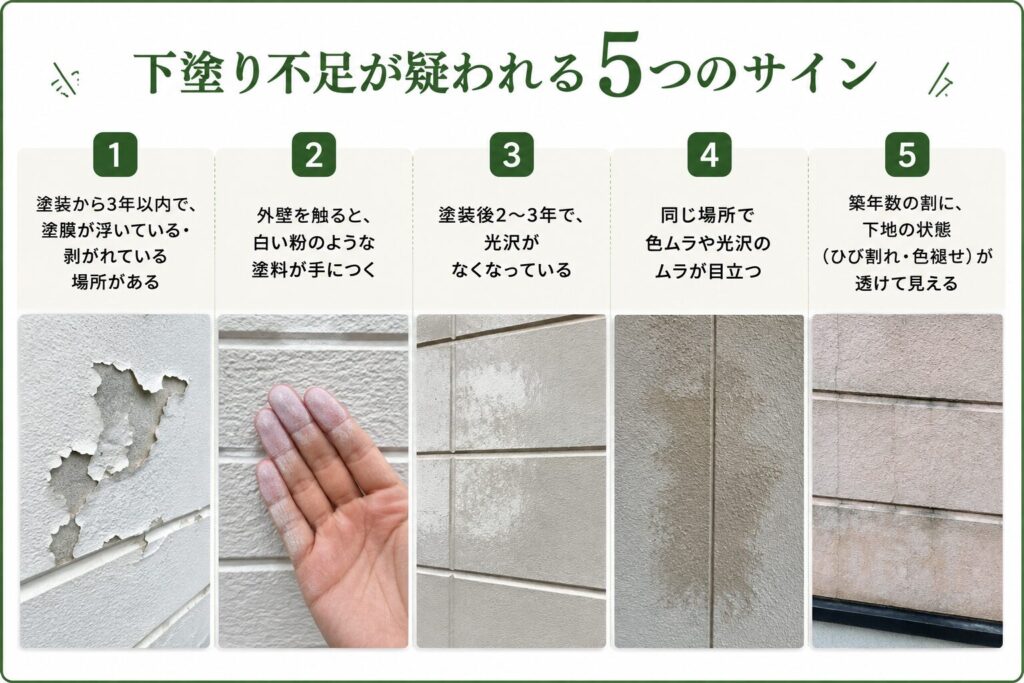 下塗り不足が疑われる5つのサイン（図解）