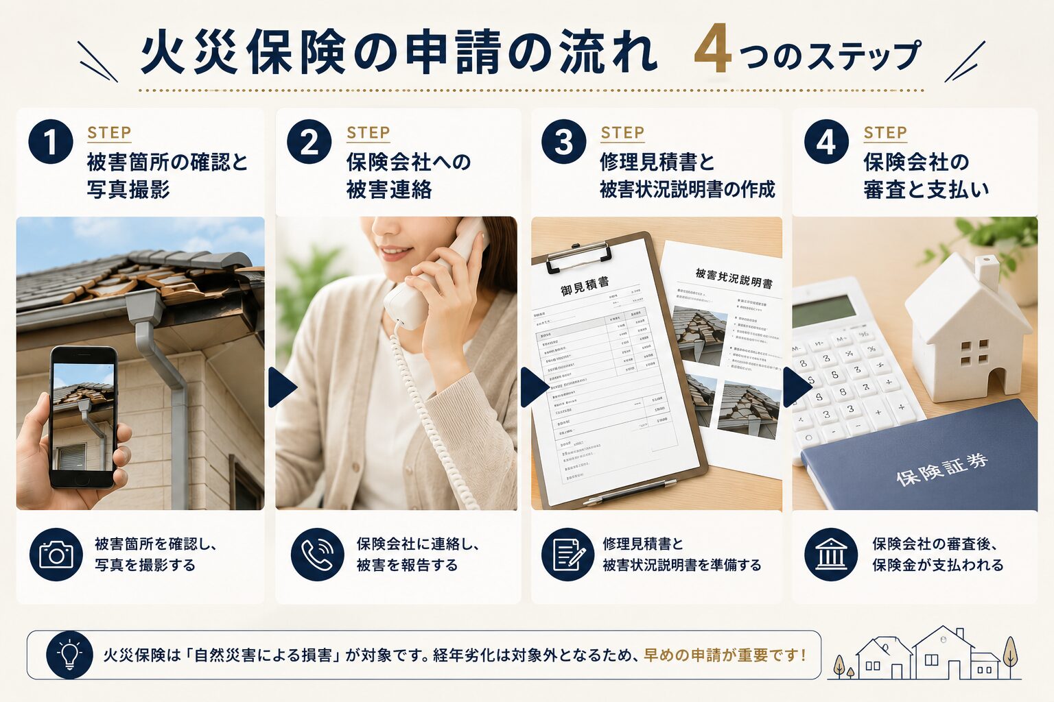 火災保険の申請の流れ 4つのステップ