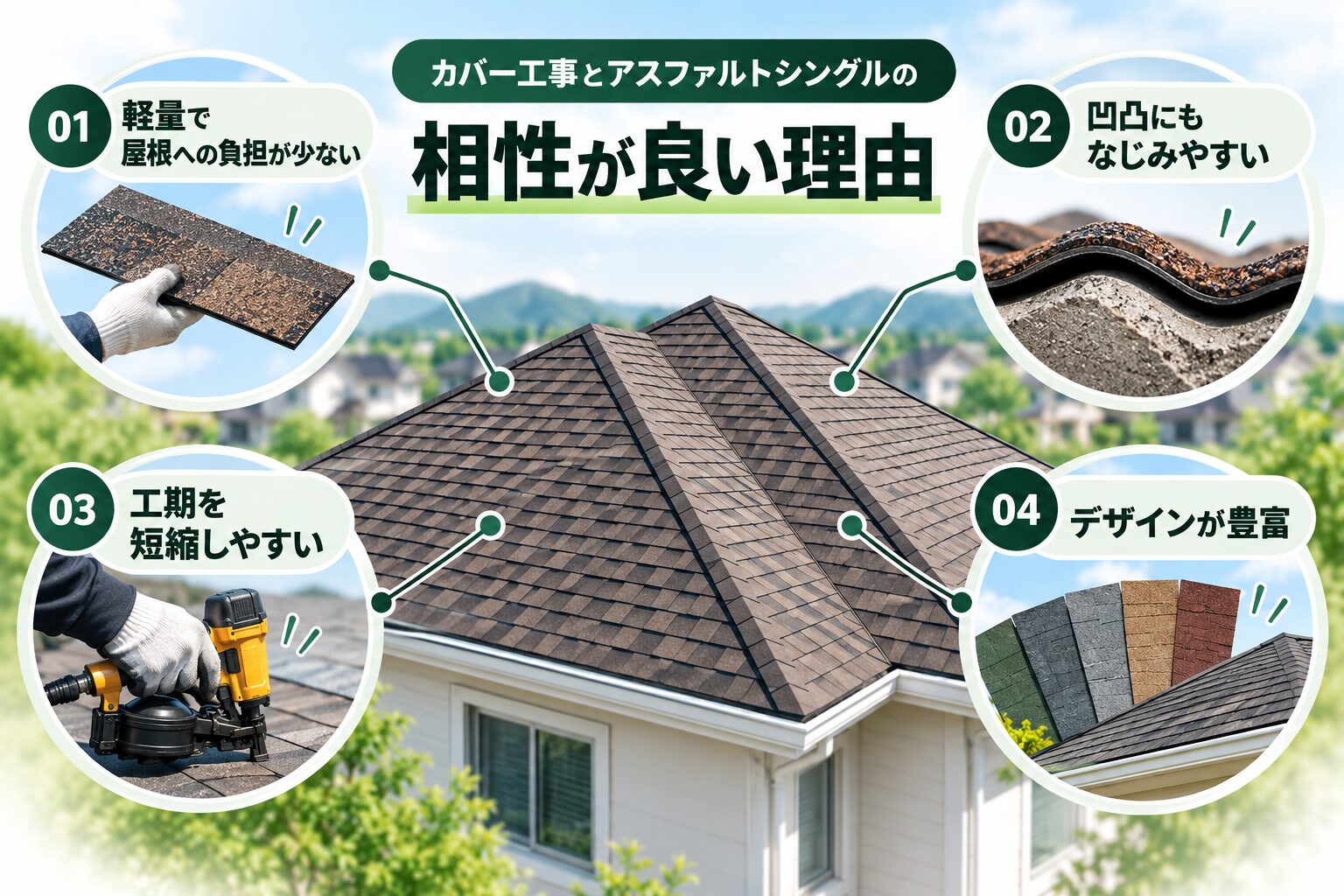 カバー工法とアスファルトシングルの相性が良い理由