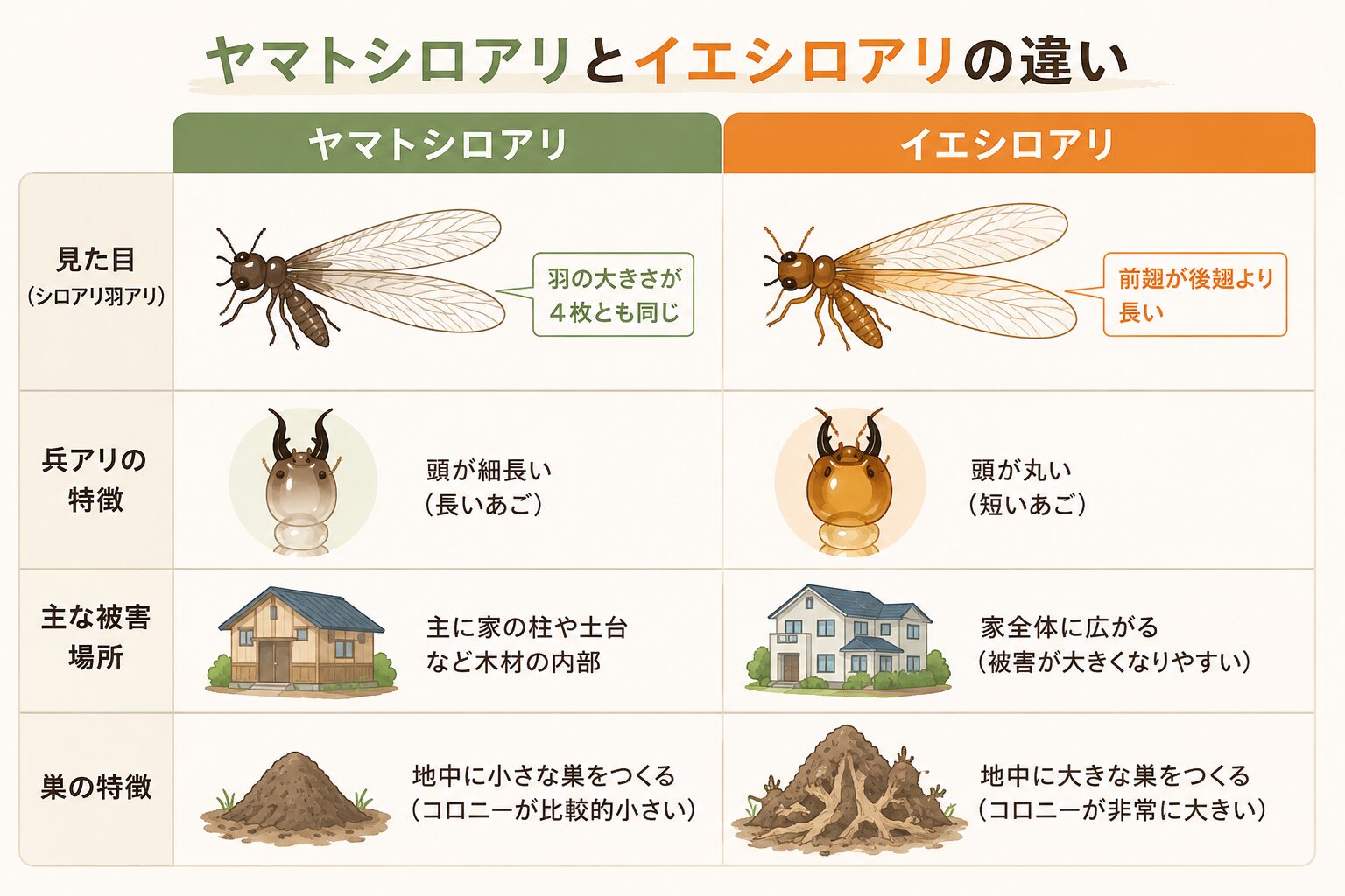 ヤマトシロアリとイエシロアリの違い