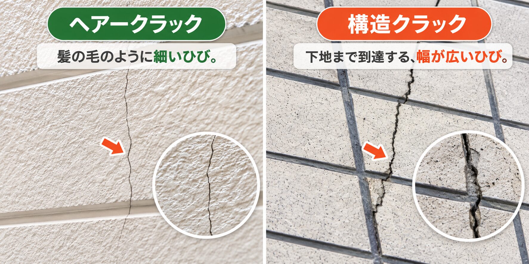 外壁のひび割れ２種